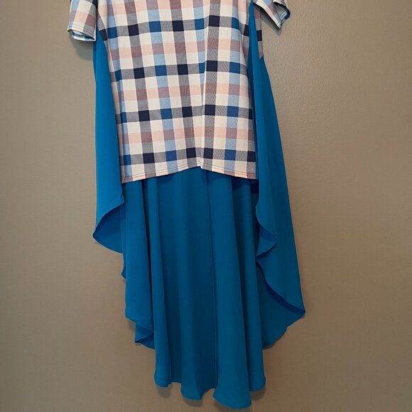 DG2 Diane Gilman Dramatic Hi-Low Crepe Colorblock Top BLUE, Medium, NWT - Picture 14 of 15